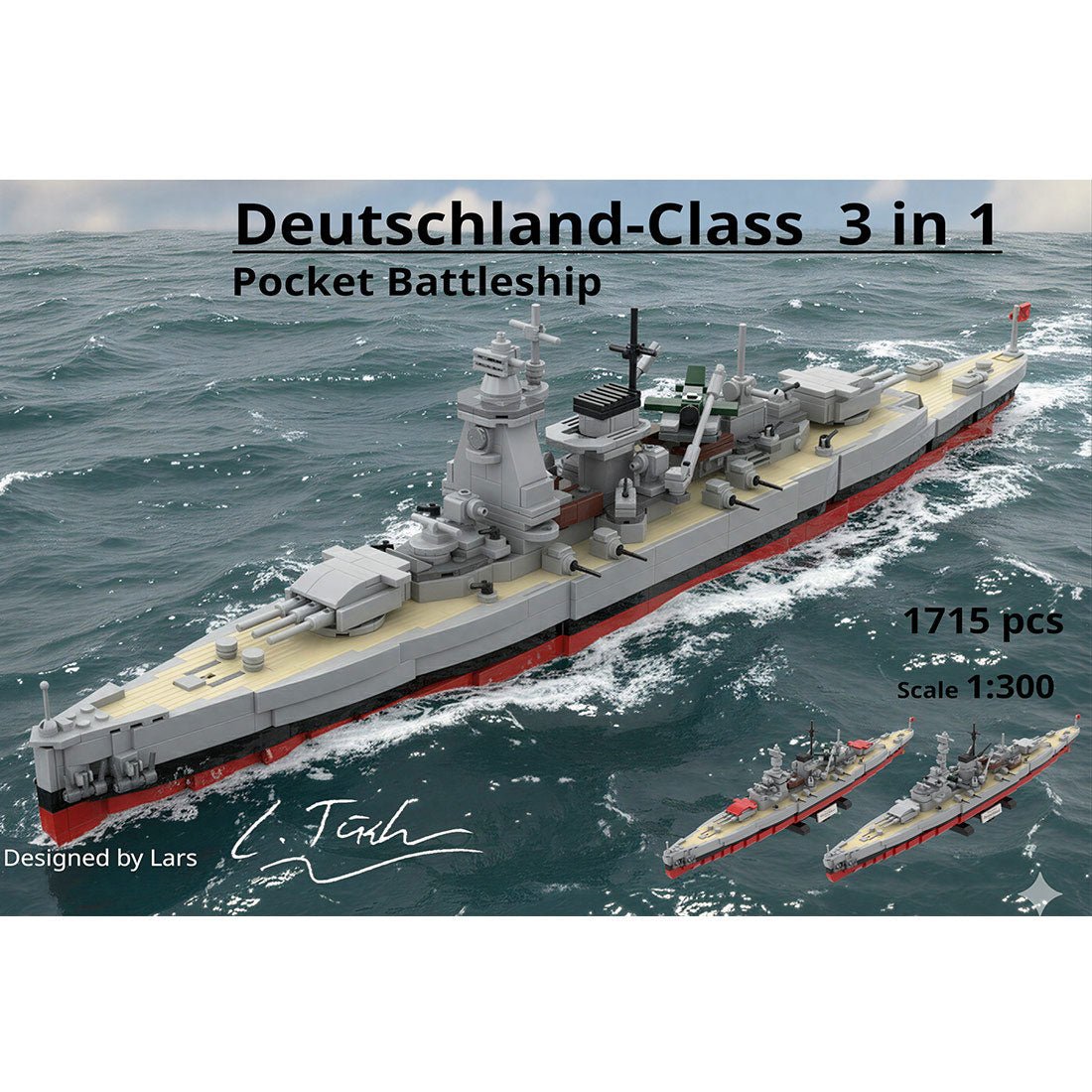 1/300 Scale German 3 in 1 Military Armored Warship Klemmbausteine - LesDiy - Klemmbausteine