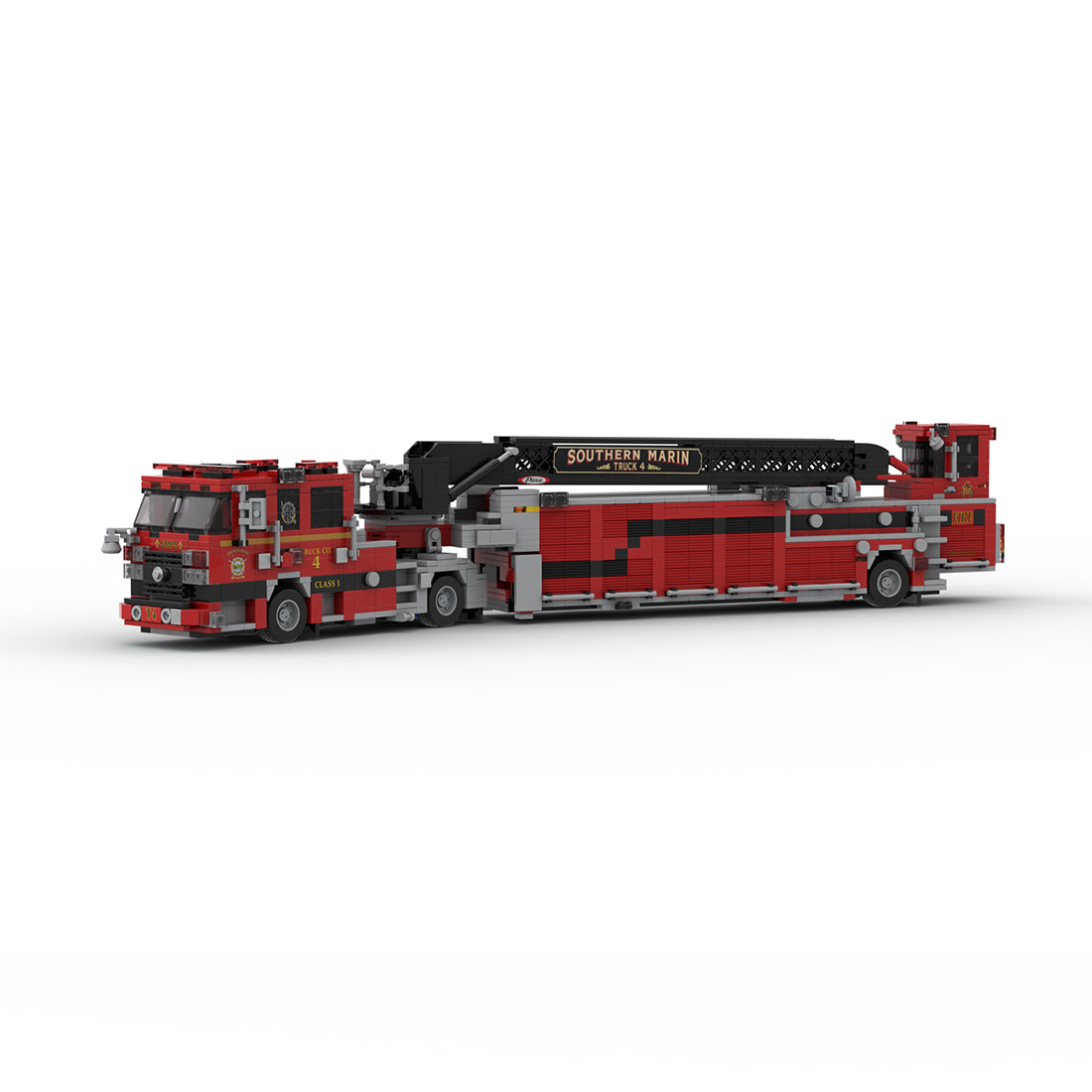 MOC-254378 2018 Pierce Arrow XT Tiller-Feuerwehrfahrzeug der Feuerwehr Southern Marin Klemmbausteine