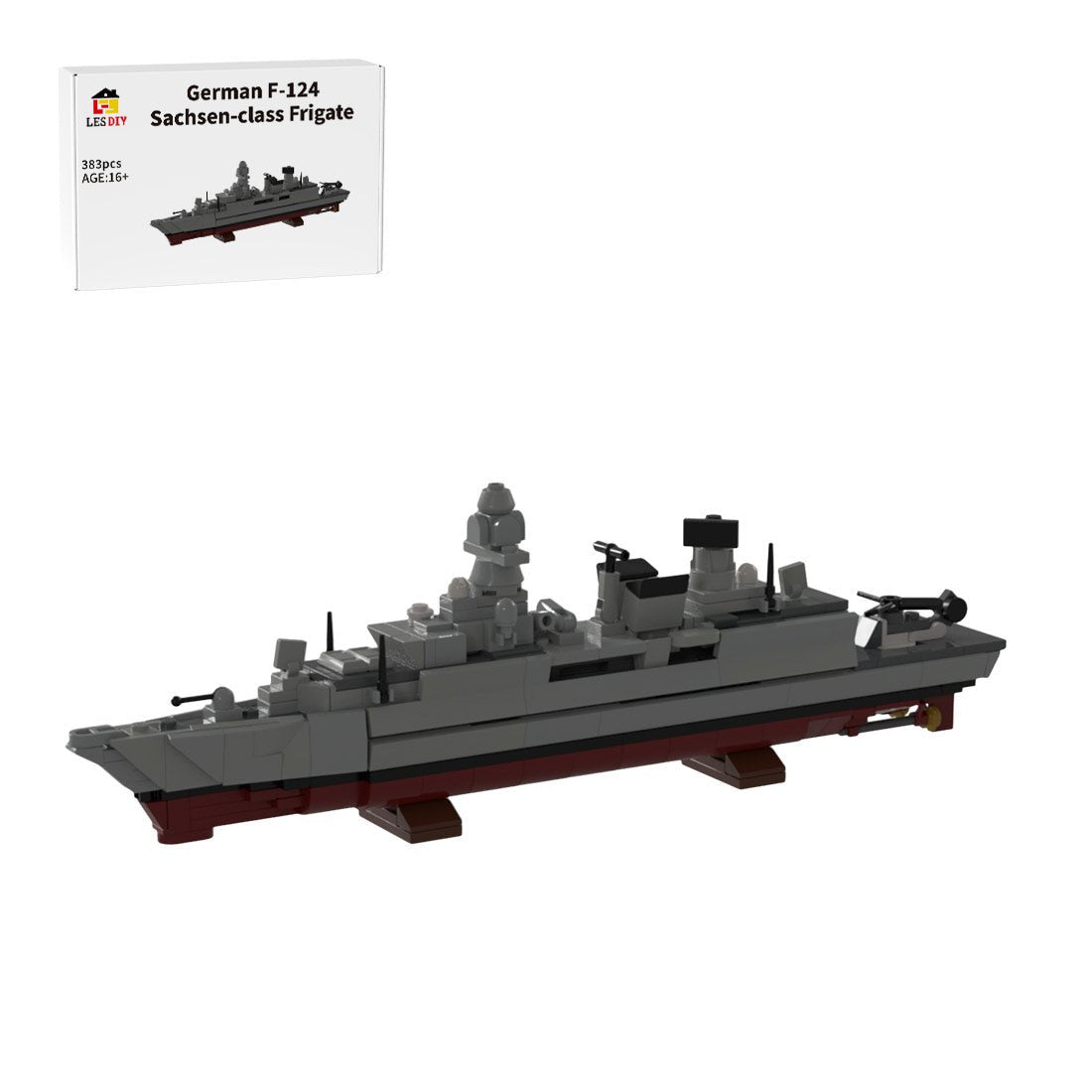 Deutsche Militärfregatte F - 124 Sachsen - Klasse im Maßstab 1/485 Klemmbausteine - LesDiy - Klemmbausteine