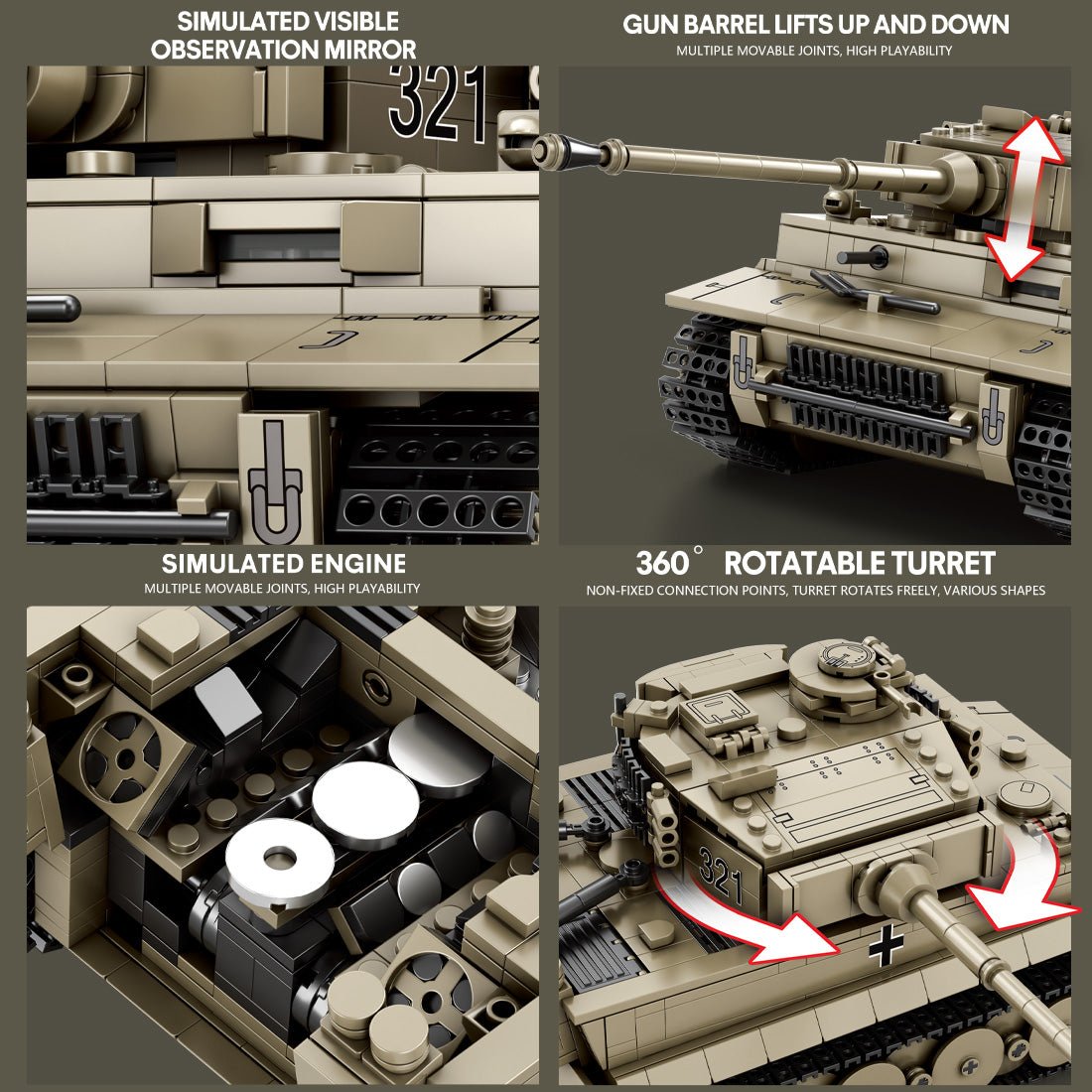 Deutscher Militärpanzer im Maßstab 1/28 Klemmbausteine - LesDiyproduct_type##