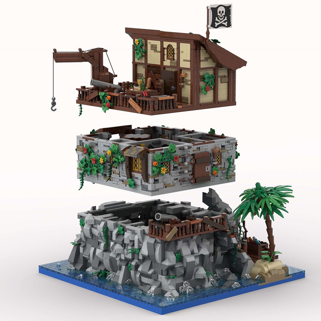 MOC - 105796 Piratenschädelinsel mit Rotbarts Haus Klemmbausteine - LesDiy - Klemmbausteine