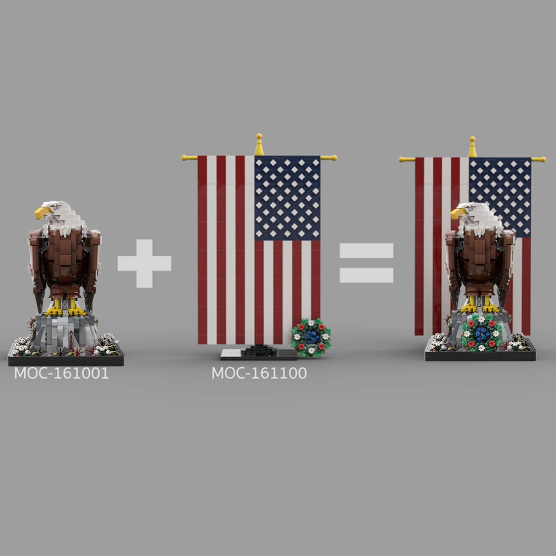 MOC - 161001+MOC - 161100 American Bald Eagle with Flag Klemmbausteine - LesDiy - Klemmbausteine