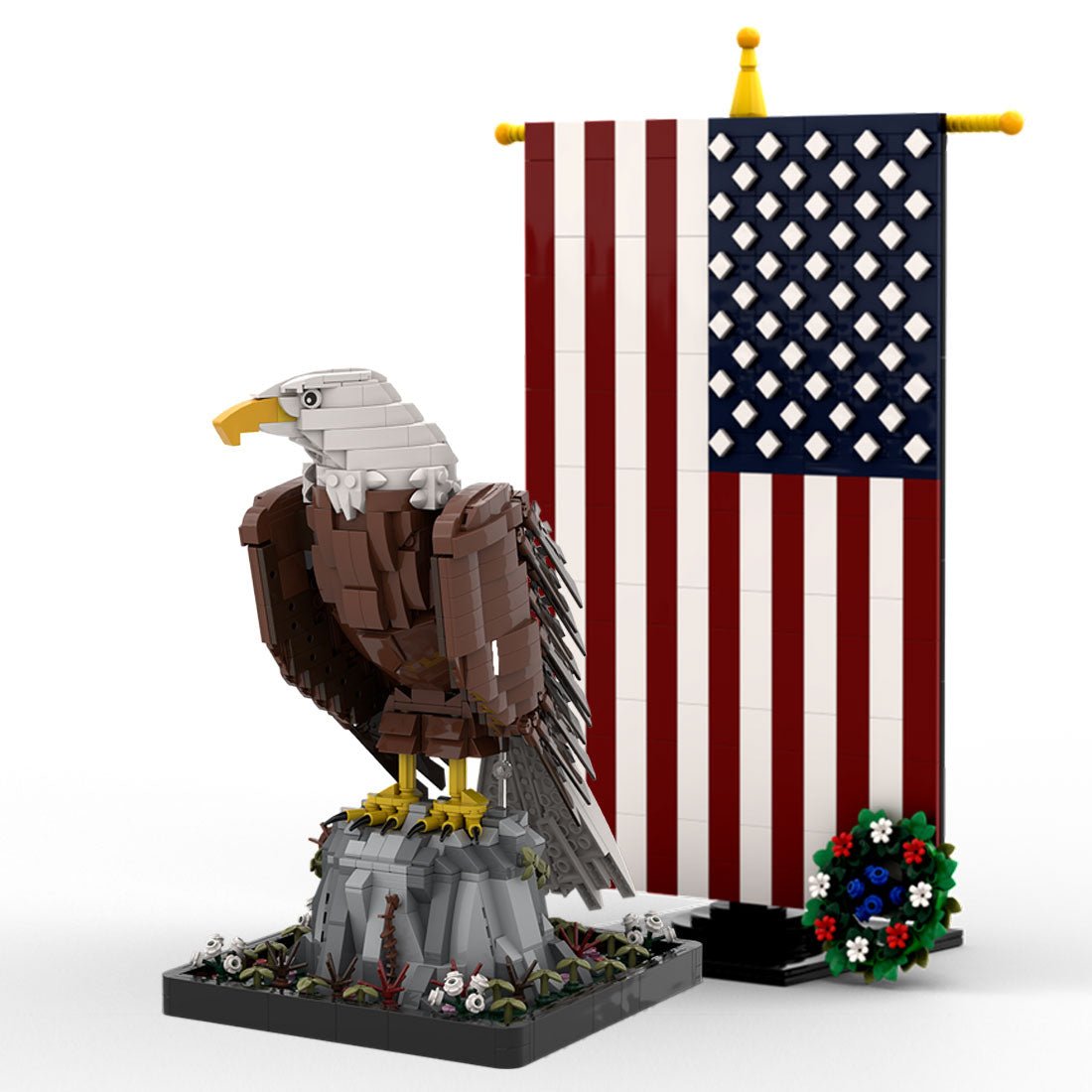 MOC - 161001+MOC - 161100 American Bald Eagle with Flag Klemmbausteine - LesDiy - Klemmbausteine