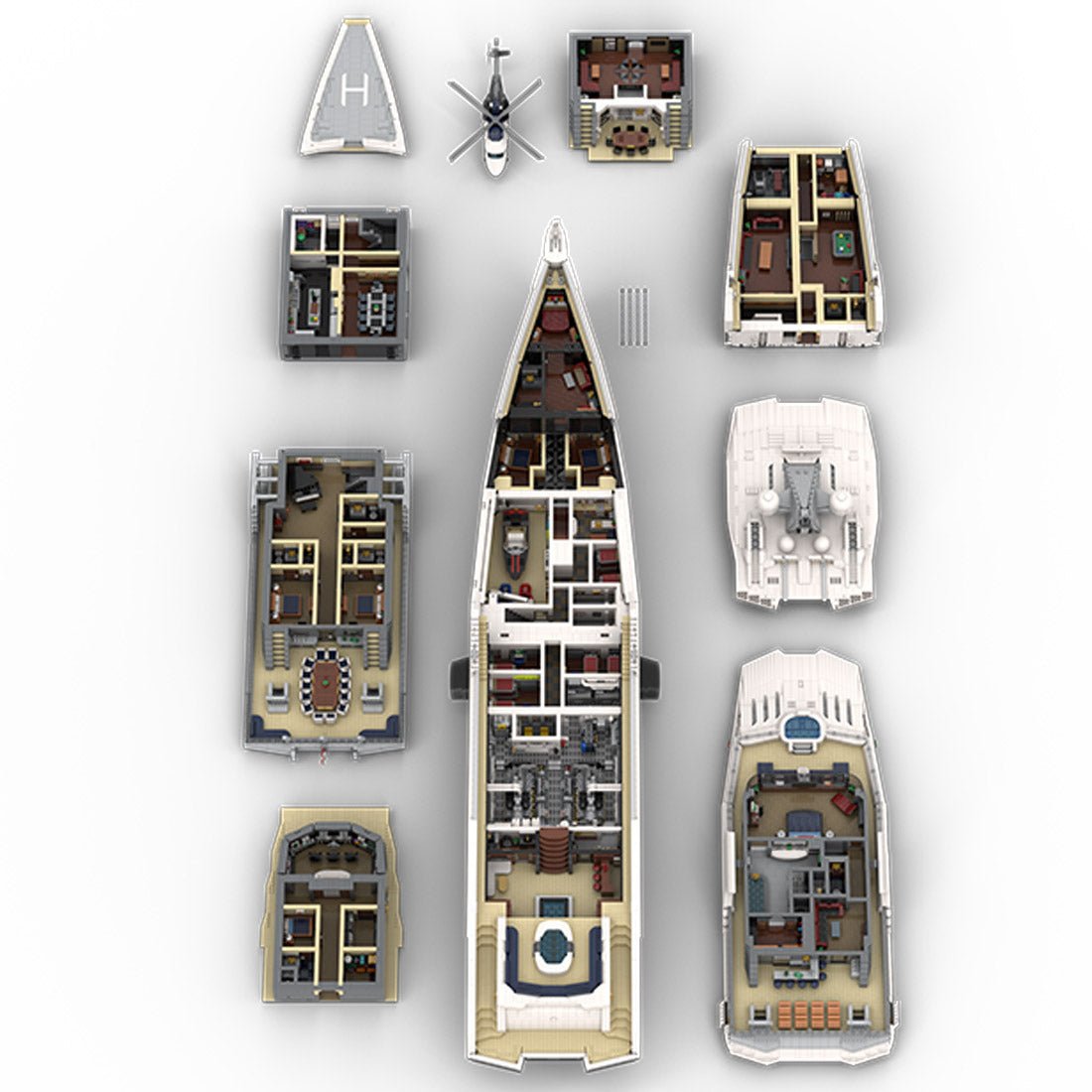 MOC - 230069 1/38 Scale Ultra MEGA Yacht Klemmbausteine - LesDiy - Klemmbausteine