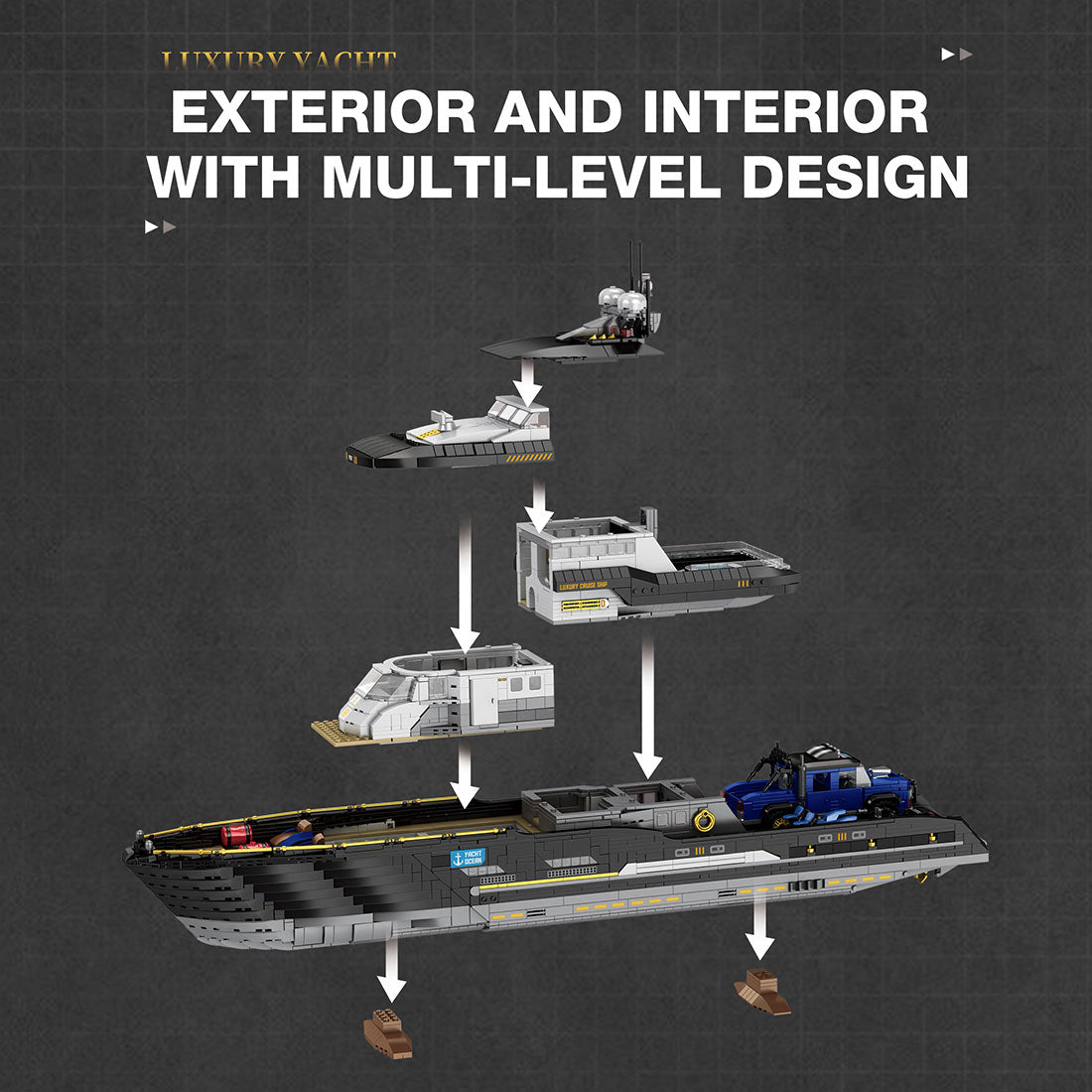 Mocsage MOC - 185307 1/30 Scale Luxury Super - yacht Klemmbausteine - LesDiy - Klemmbausteine