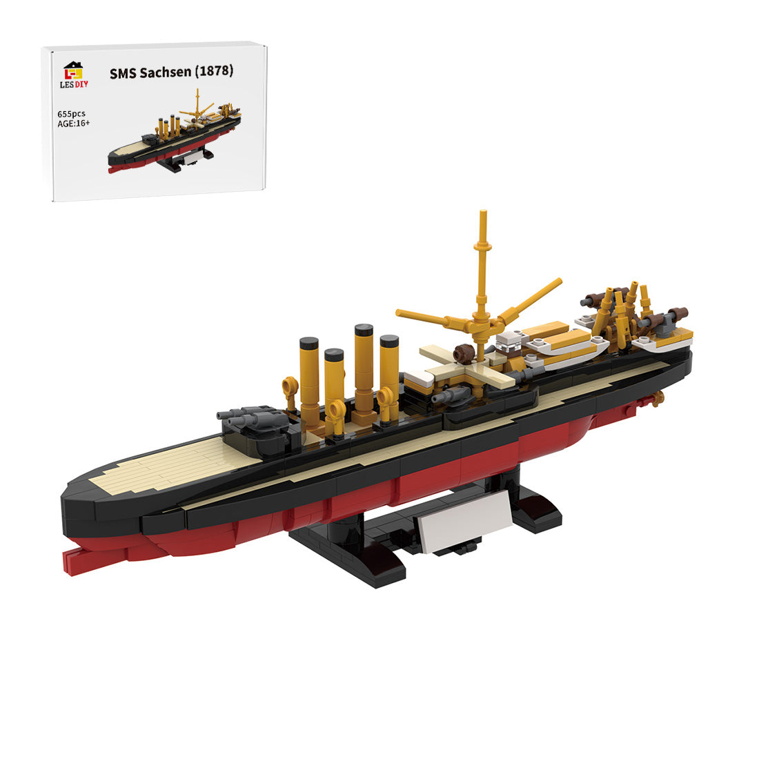1/300 Scale SMS Sachsen Armored Frigate Klemmbausteine