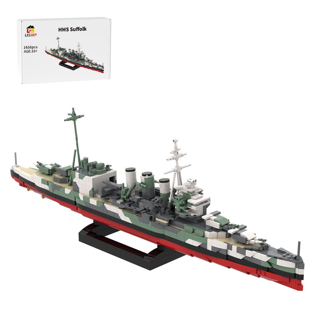 1/300 Scale HMS Suffolk Heavy Cruiser Klemmbausteine
