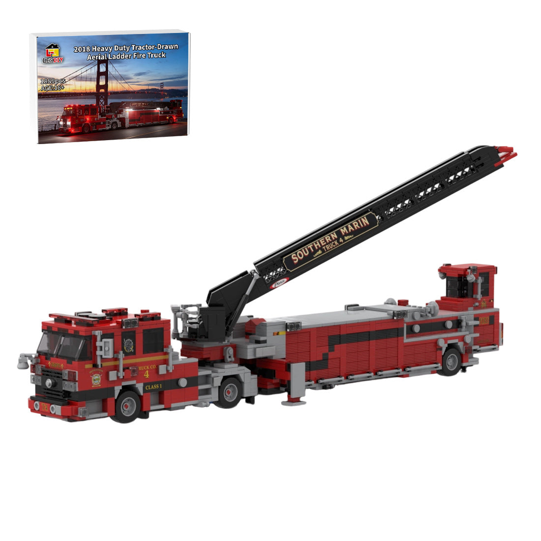 MOC-254378 2018 Pierce Arrow XT Tiller-Feuerwehrfahrzeug der Feuerwehr Southern Marin Klemmbausteine