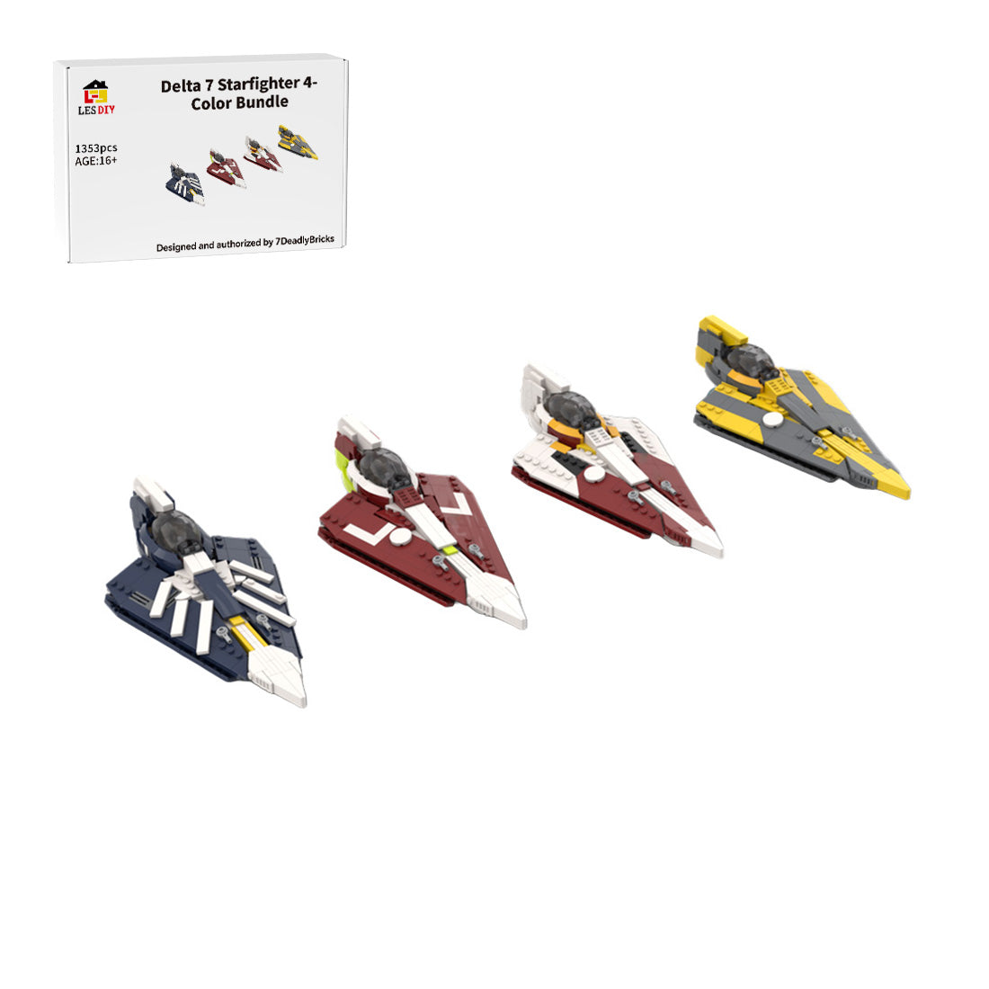 MOC-216355 Star Wars Jedi Delta-7-Sternenjäger in 4 Farben (Plo Koon, Ahsoka, Obi-Wan, Anakin) – Bündel Klemmbausteine