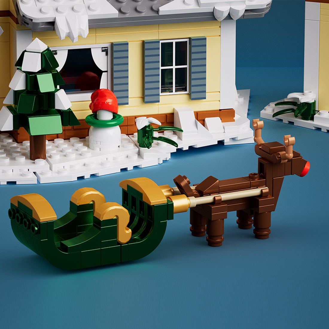 Christmas Holiday Home – Snowy Winter House with Lights, Buses & Sleds Klemmbausteine - LesDiy - Klemmbausteine