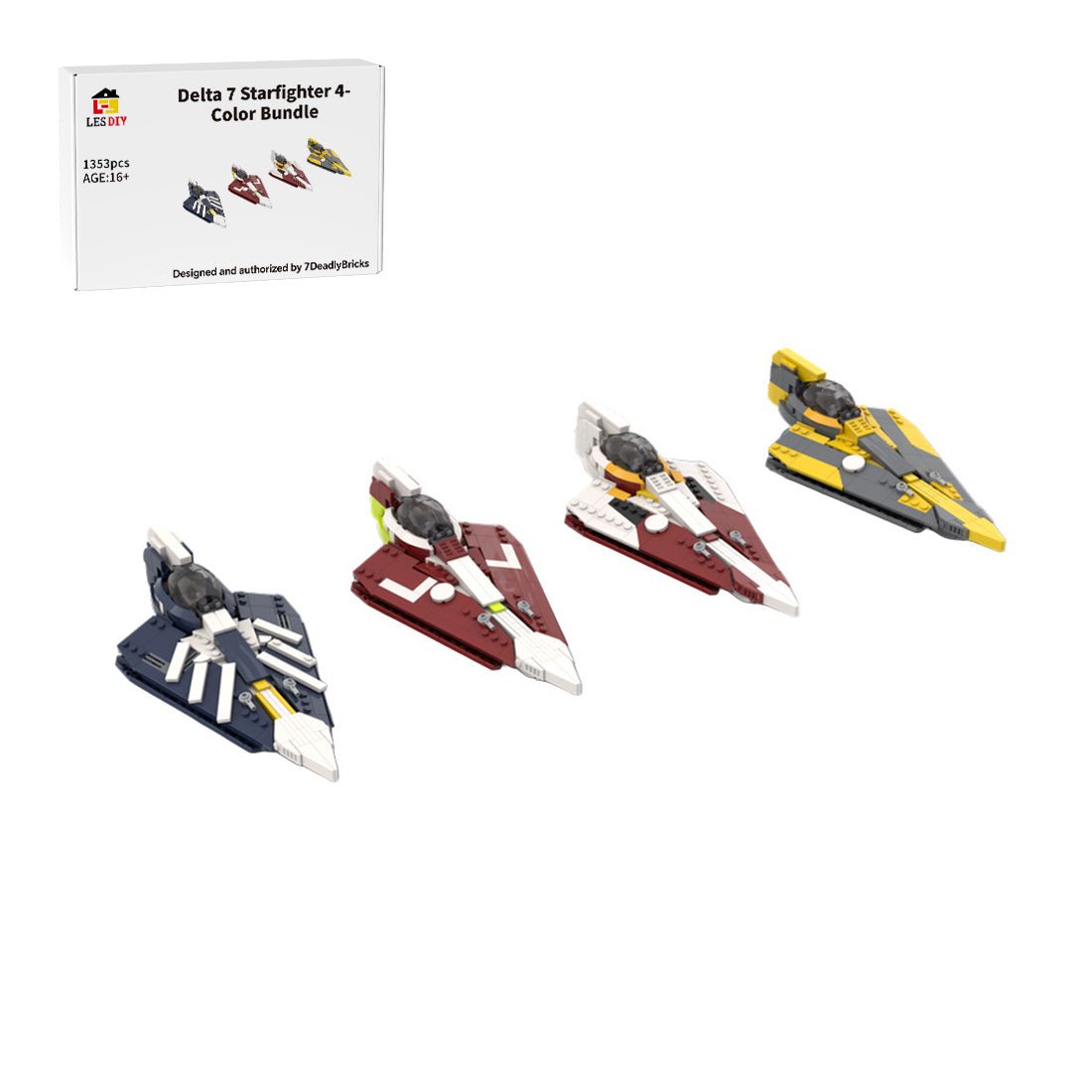 MOC-216355 Star Wars Jedi Delta-7-Sternenjäger in 4 Farben (Plo Koon, Ahsoka, Obi-Wan, Anakin) – Bündel Klemmbausteine-LesDiy-Klemmbausteine