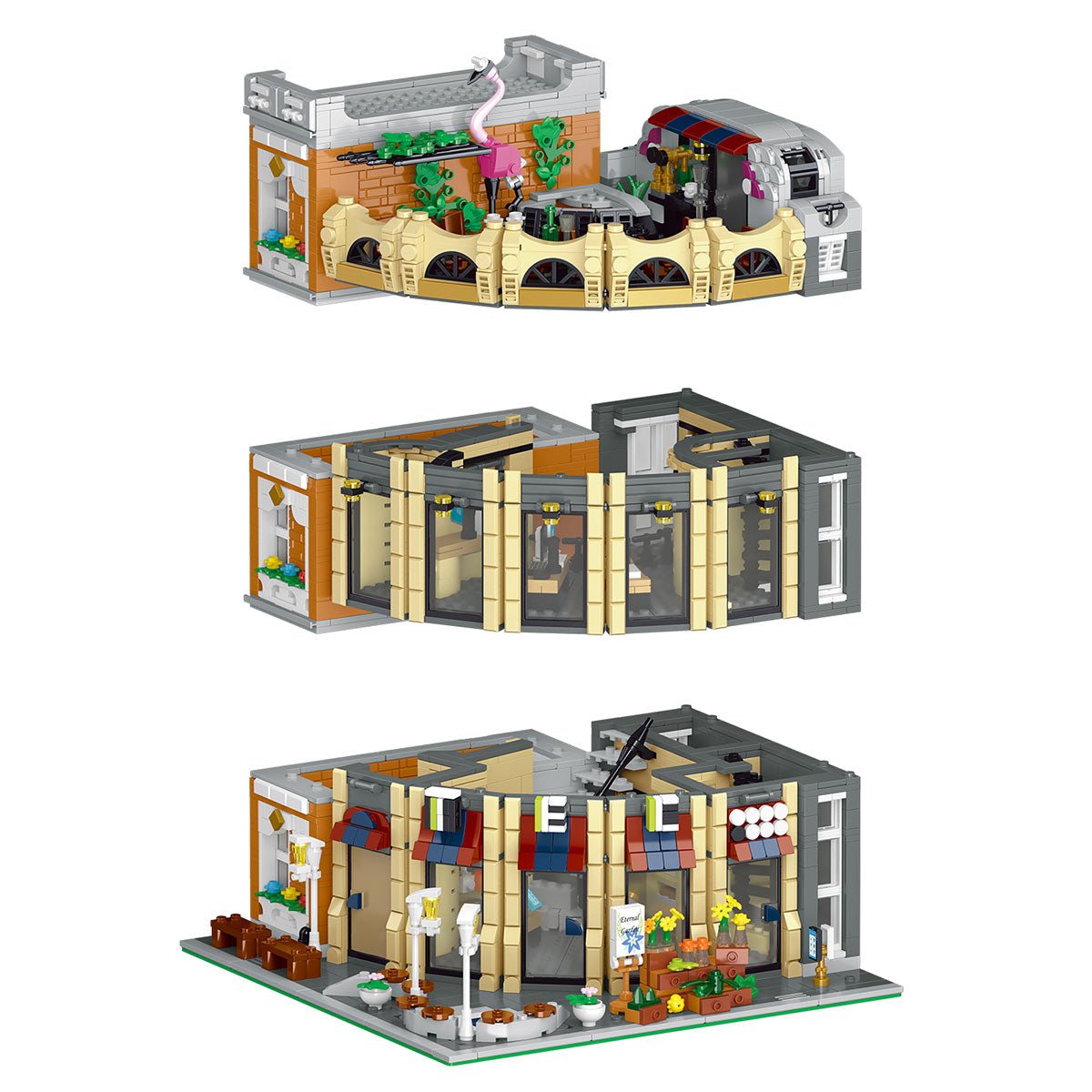 Mocsage Street Scene MOC European Department Corner Store with Light Klemmbausteine - LesDiy - Klemmbausteine