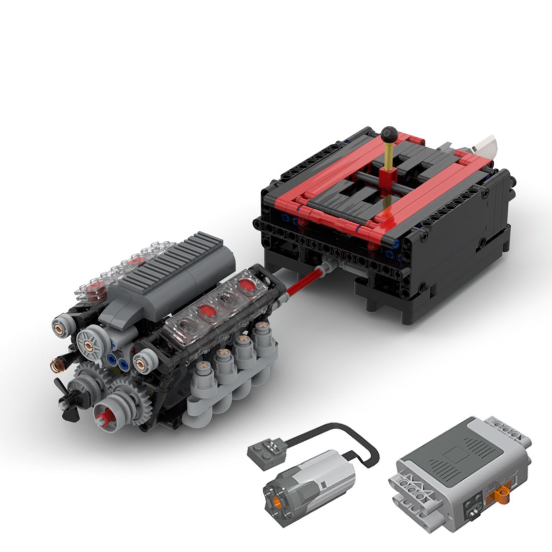 V8 engine with Gearbox Tech Engine building blocks - LesDiy