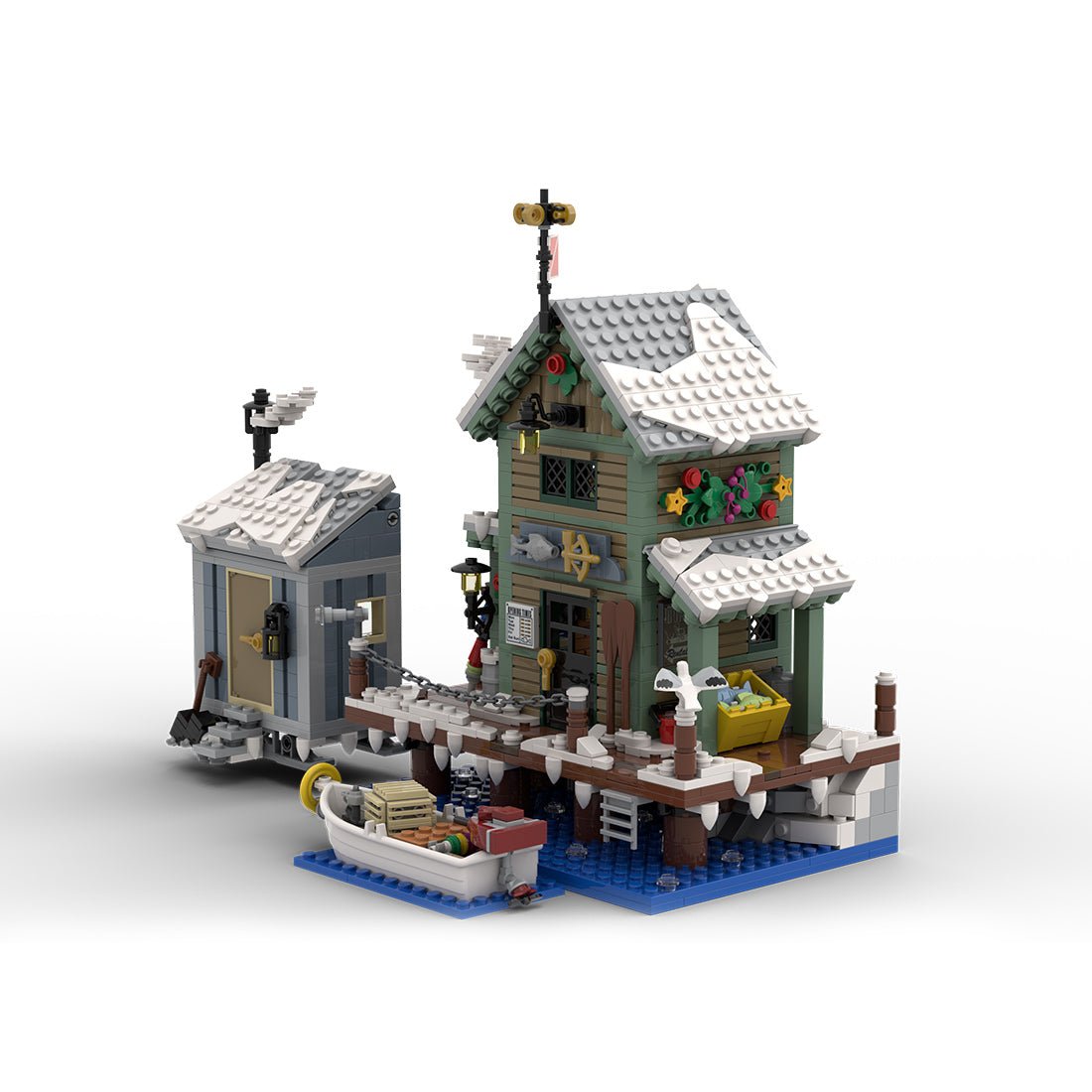 Winter Fish and Supply Building Blocks Set,Holiday Ice Fishing Shack with Boat, Animals, and Light Bricks Klemmbausteine - LesDiy - Klemmbausteine
