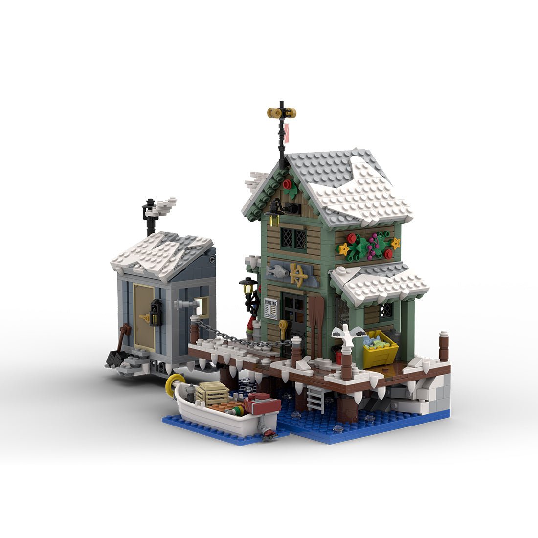 Winter Fish and Supply Building Blocks Set,Holiday Ice Fishing Shack with Boat, Animals, and Light Bricks Klemmbausteine - LesDiy - Klemmbausteine