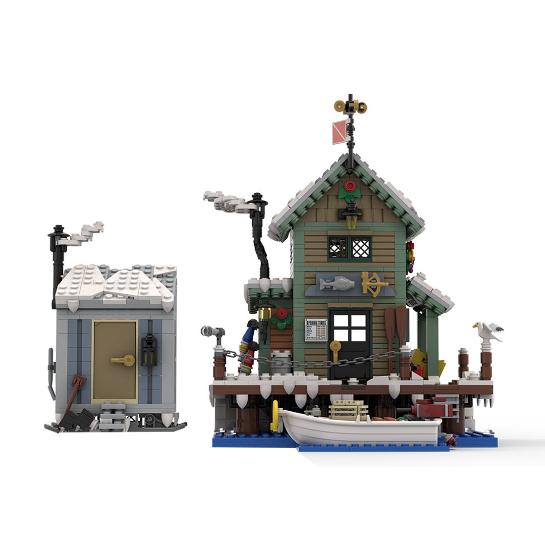 Winter Fish and Supply Building Blocks Set,Holiday Ice Fishing Shack with Boat, Animals, and Light Bricks Klemmbausteine - LesDiy - Klemmbausteine