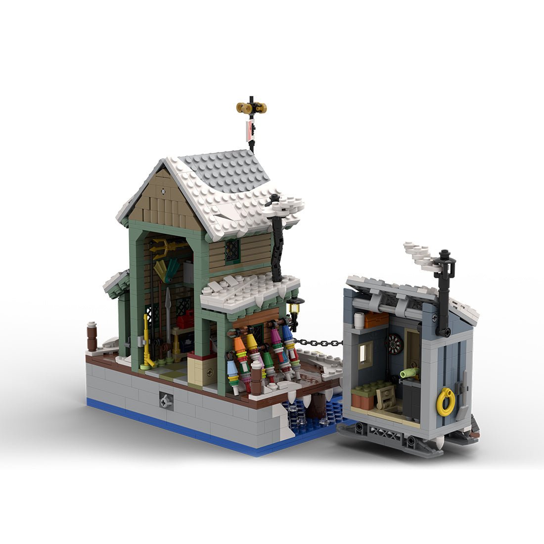 Winter Fish and Supply Building Blocks Set,Holiday Ice Fishing Shack with Boat, Animals, and Light Bricks Klemmbausteine - LesDiy - Klemmbausteine