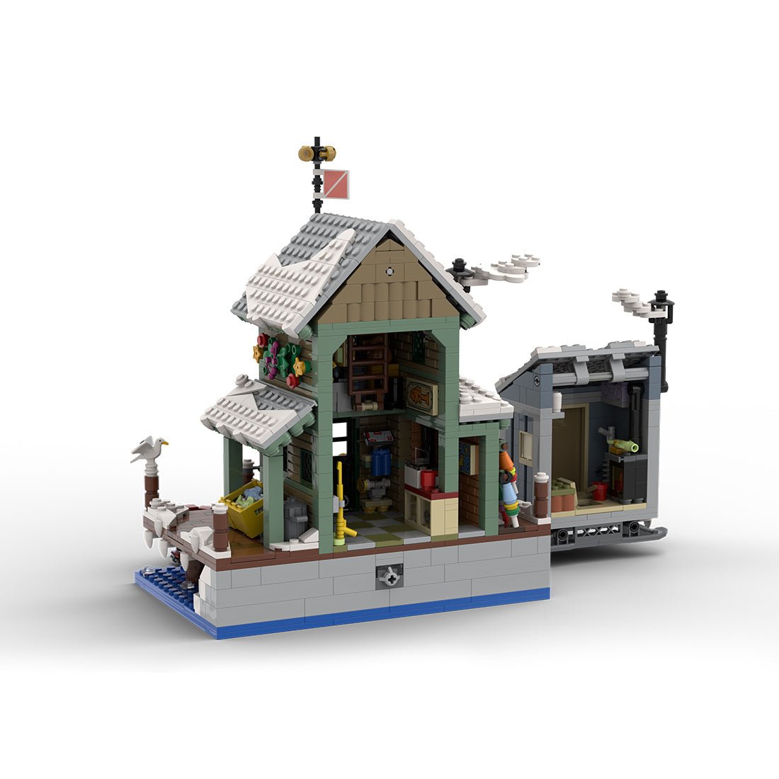 Winter Fish and Supply Building Blocks Set,Holiday Ice Fishing Shack with Boat, Animals, and Light Bricks Klemmbausteine - LesDiy - Klemmbausteine